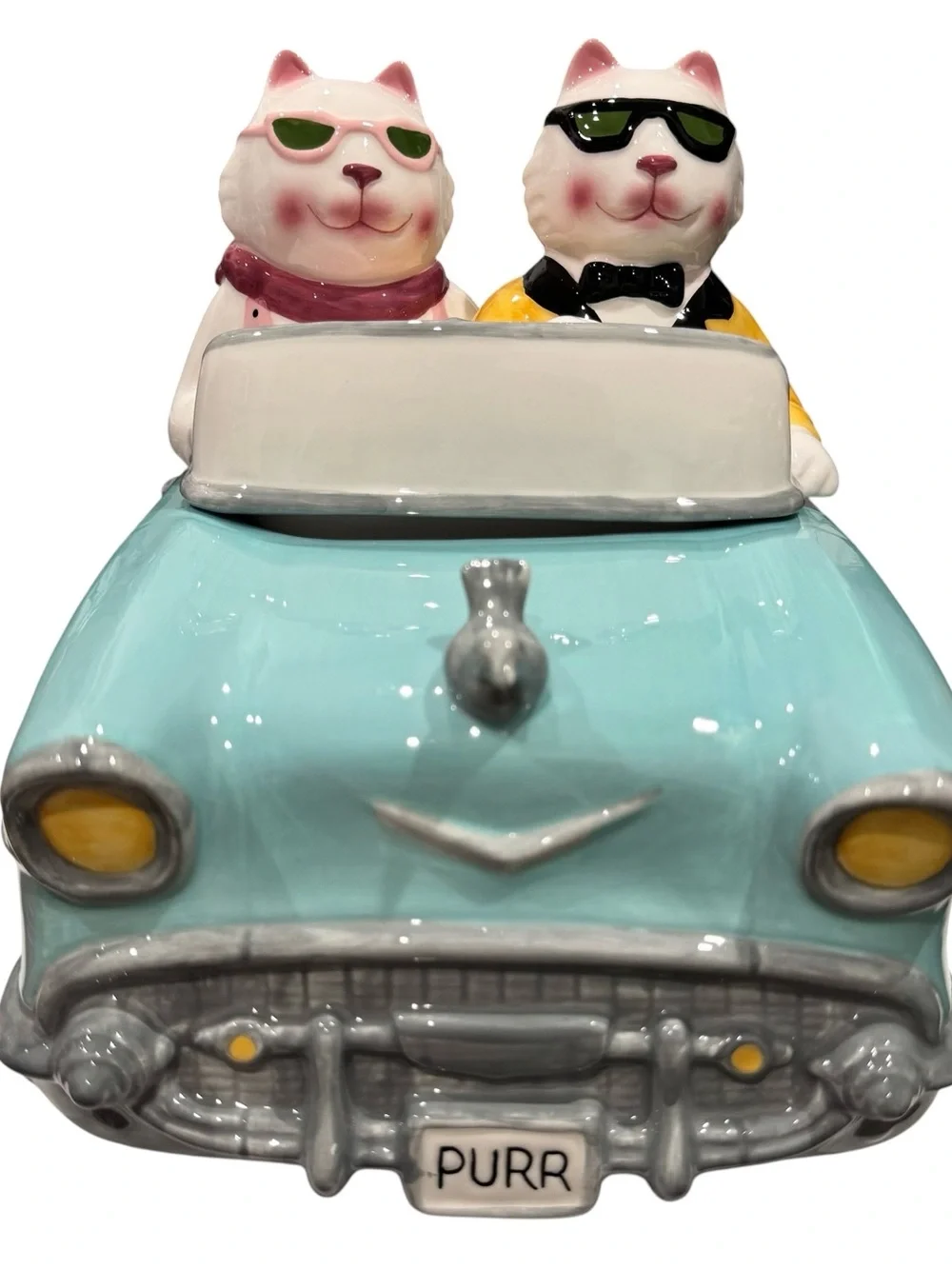 VTG 1997 Clay Art Collectible 1957 Chevy Cruisin’ Cats Ceramic Cookie Jar In Box